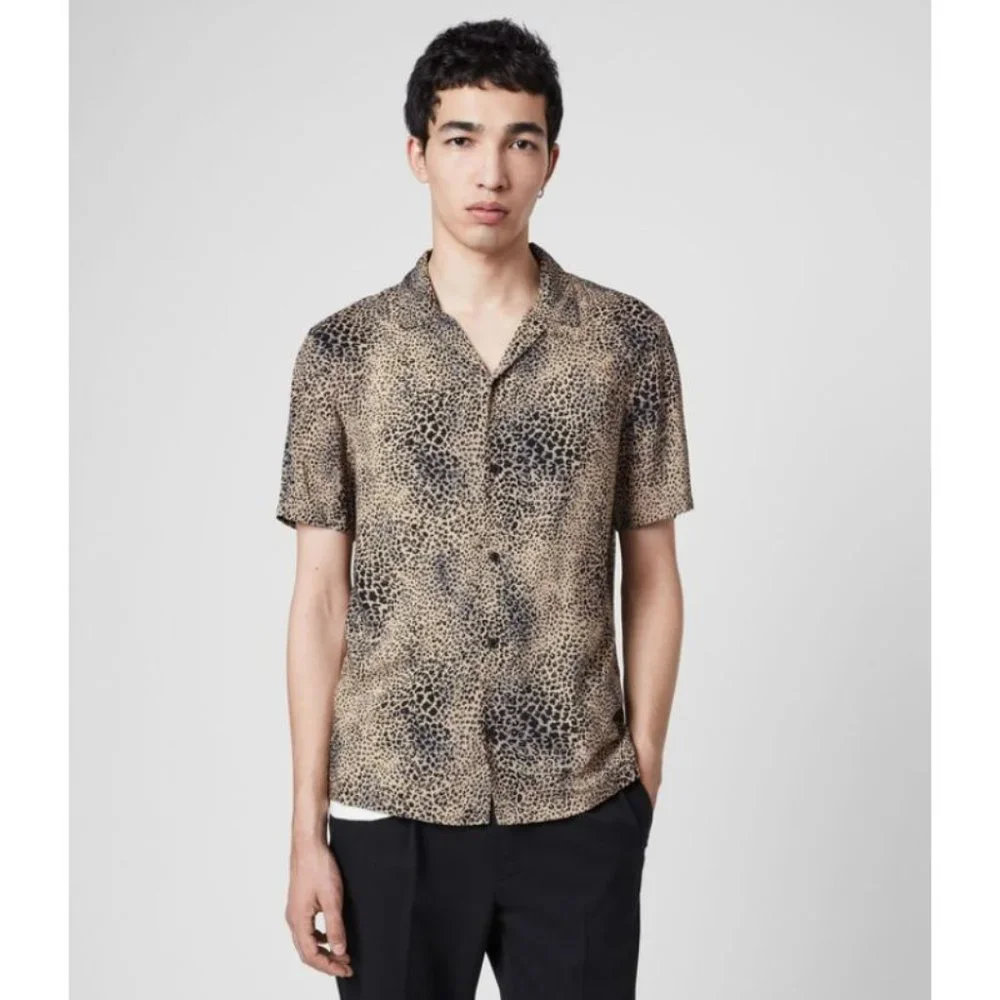 All saints shirt Mens XS Diffusion short sleeve animal print viscose lightweight - Picture 1 of 10